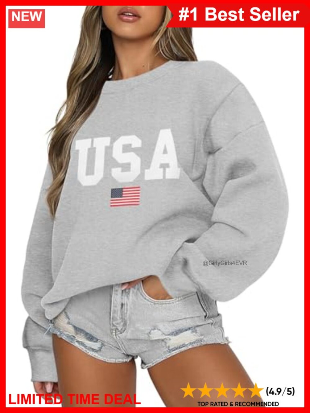 Oversized USA Graphic Sweatshirt Crewneck Fleece Pullover Women's Winter Top